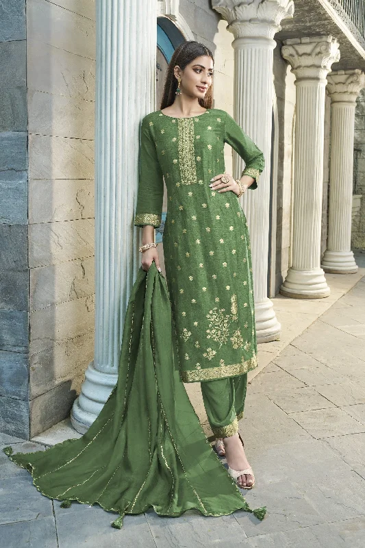 Holy Green Banarasi Chinon Silk Pants Set