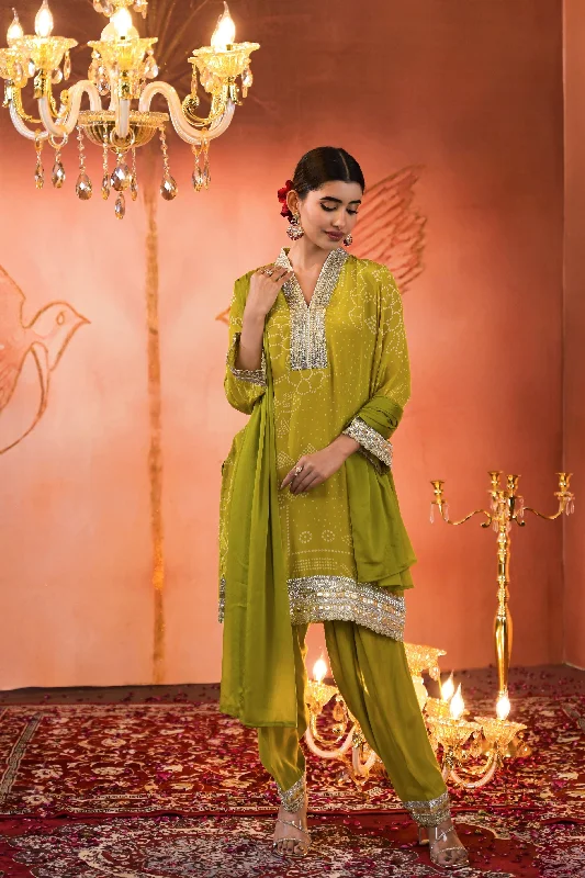 Green Bandhej Printed Salwar Set