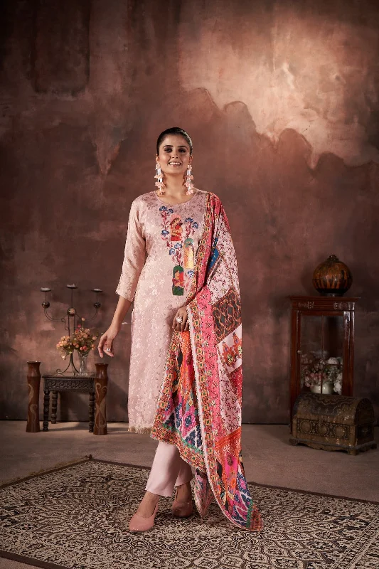 Classic Pink Printed Tissue Silk Kurta Pant Set