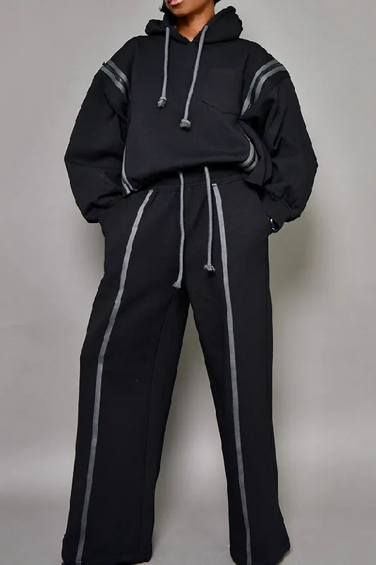 Chic Drawstring Hoodie & Wide Leg Pants Set