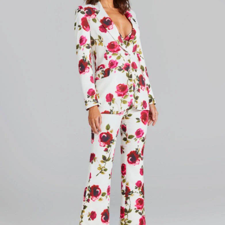 Louiza Long Sleeve Floral Top And Floral Flared Pants Set