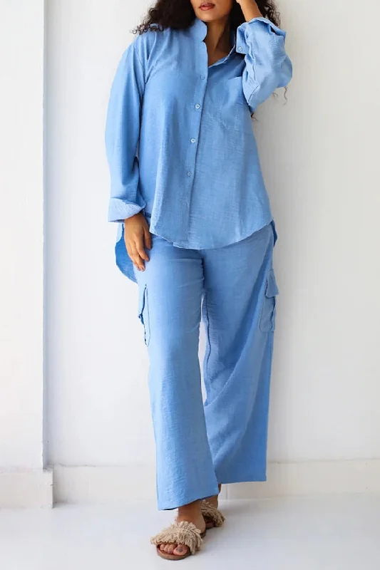 Casual Button Up Shirt & Flap Pocket Pants Set