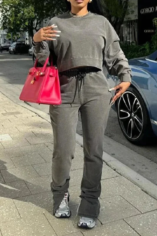 Casual Drop Shoulder Sweatshirt & Pants Set