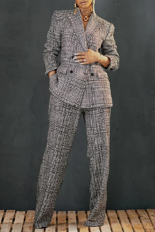 Fashion Plaid  Breasted Blazer Set