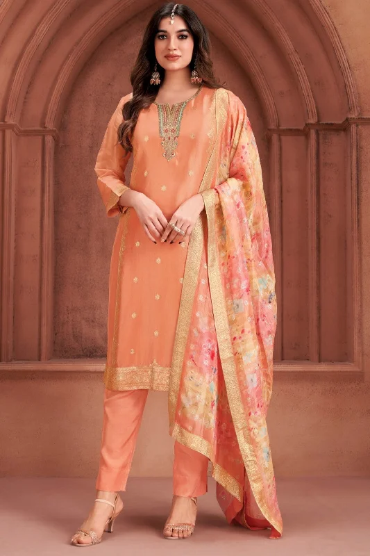 Bounty Orange Banarasi Dola Silk Kurta Pant Set