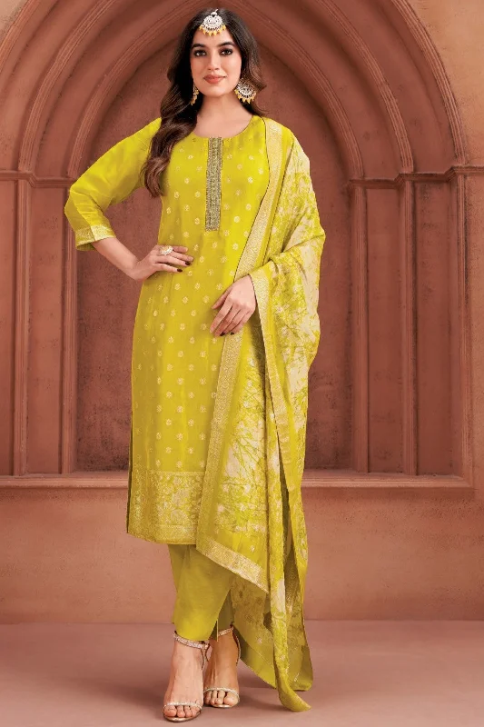 Pear Green Banarasi Dola Silk Kurta Pant Set