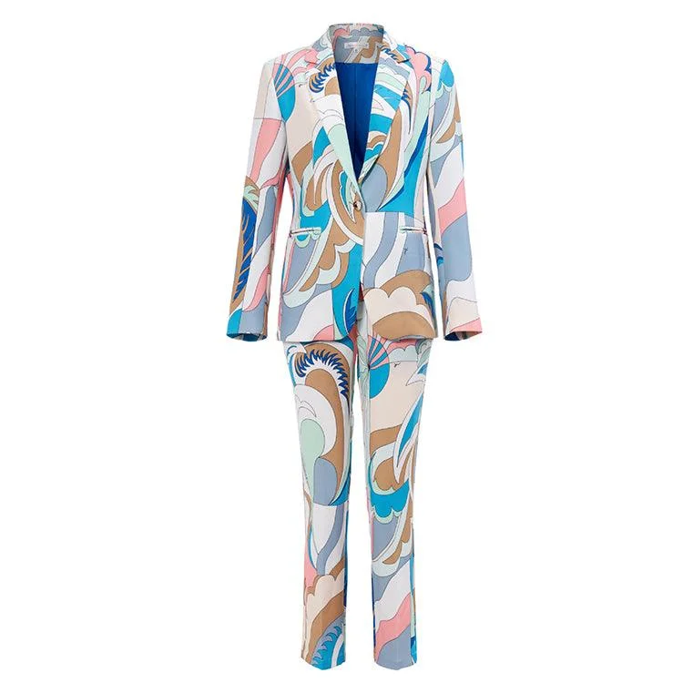 Tisha Allover Print Singe Breasted Blazer & Pants Set