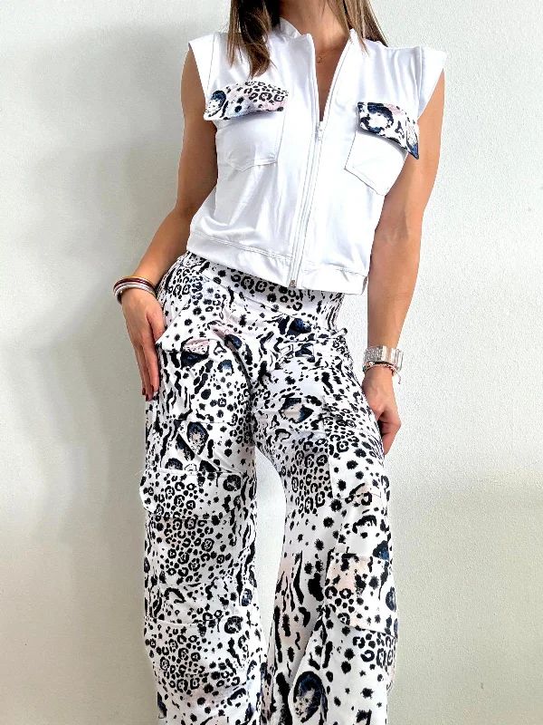 White Animal Print Cargo Set